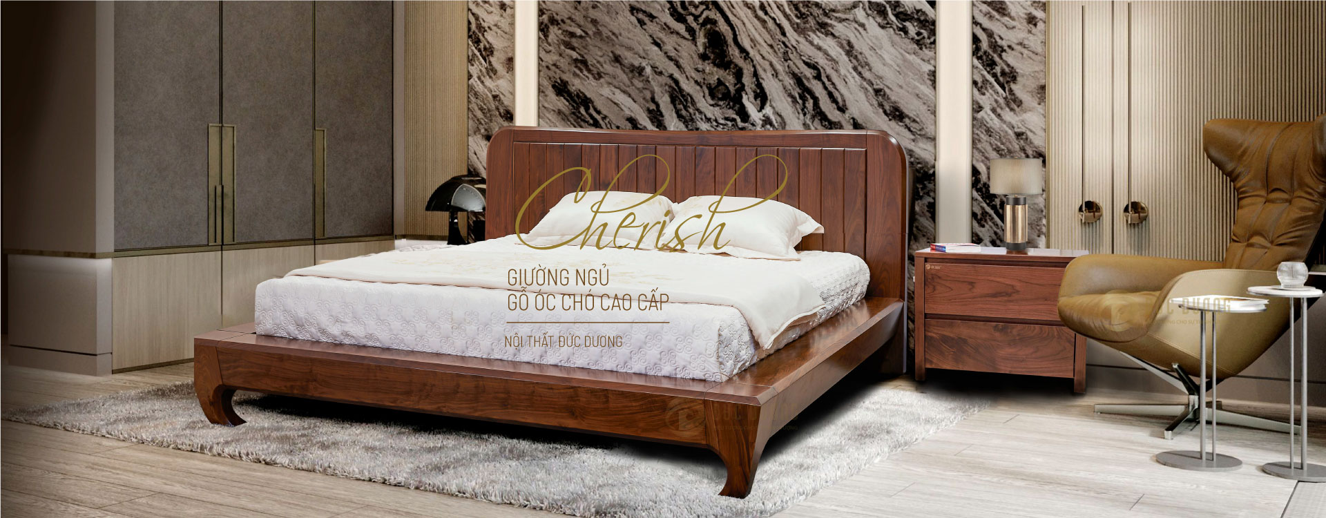 Giường ngủ gỗ óc chó Cherish