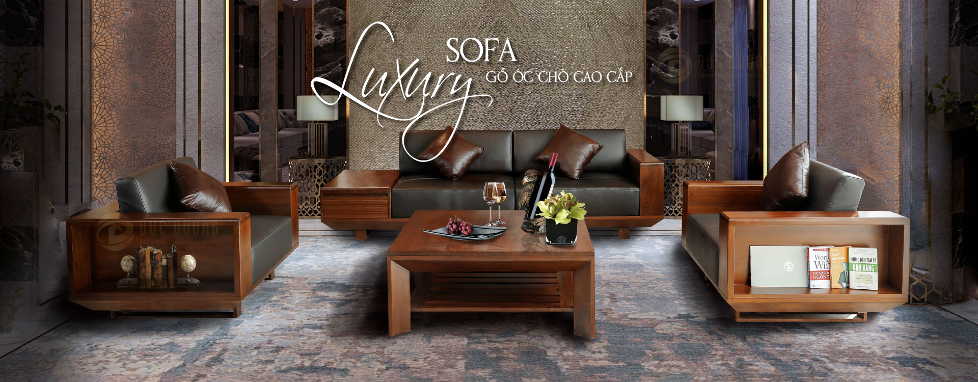 Sofa gỗ óc chó Luxury