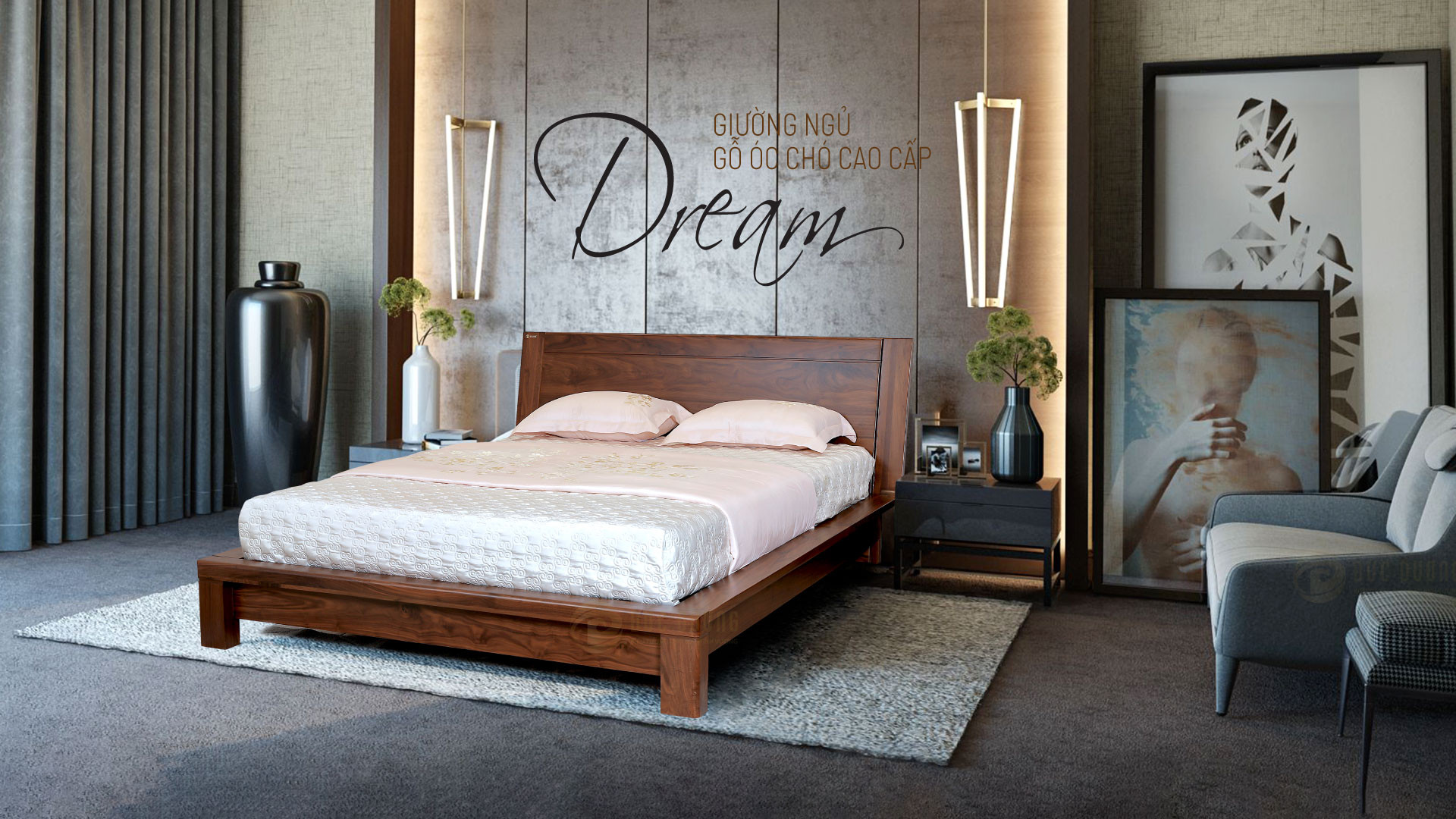 Giường ngủ gỗ óc chó Dream