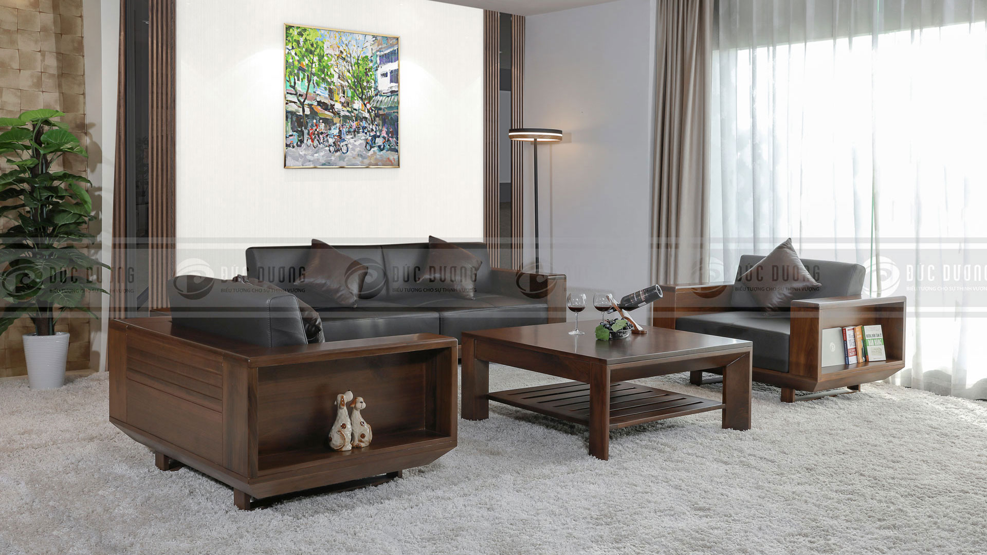 ghế sofa gỗ óc chó cao cấp đẹp Luxury