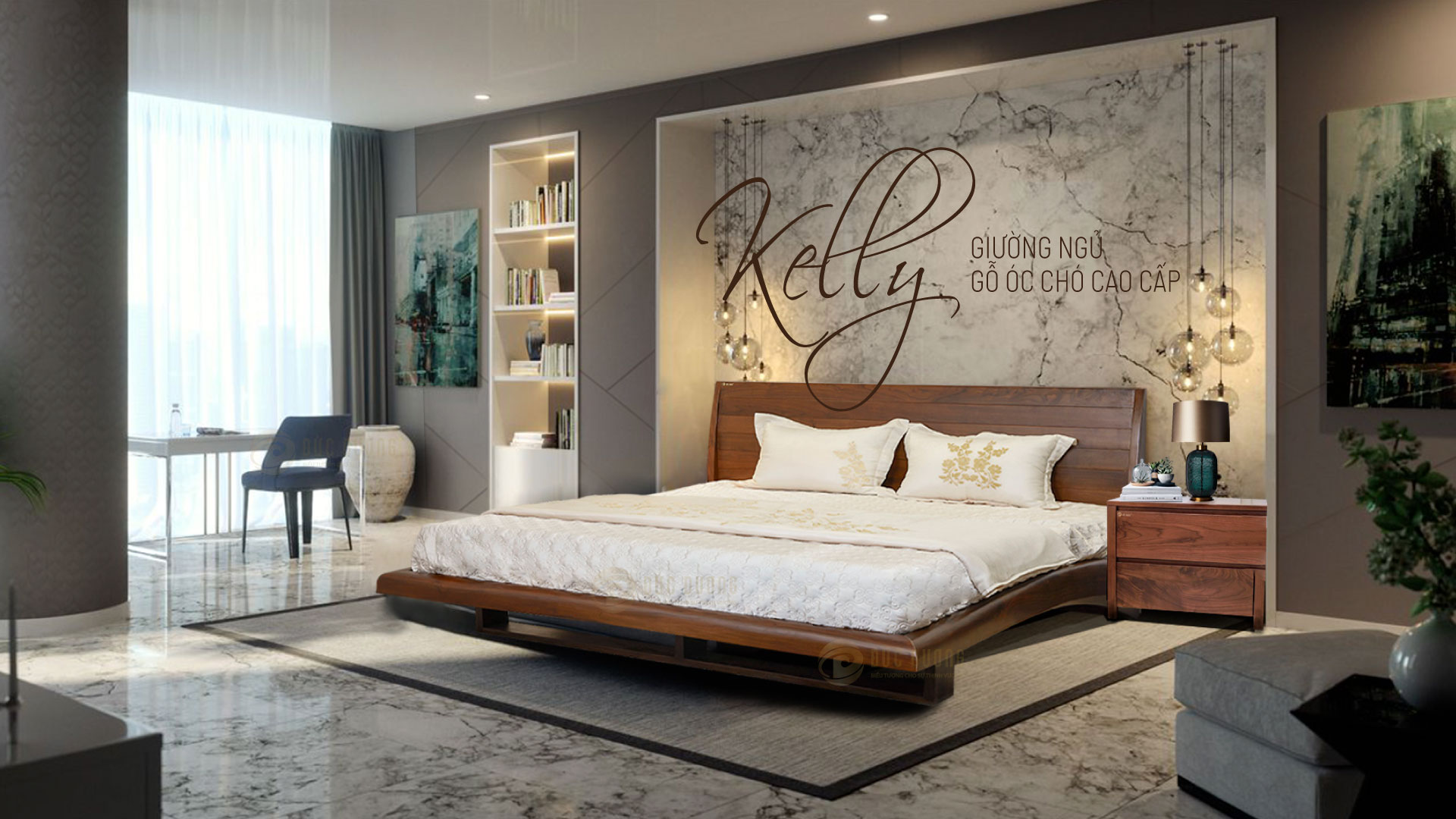 Mẫu giường ngủ gỗ tự nhiên Kelly 