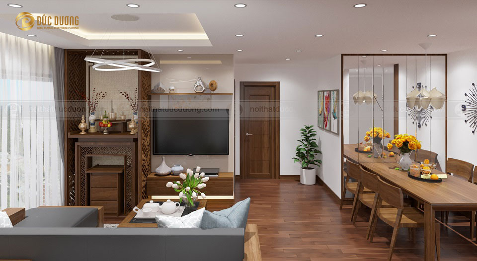Thiết kế nội thất phòng khách và bếp liên thông
