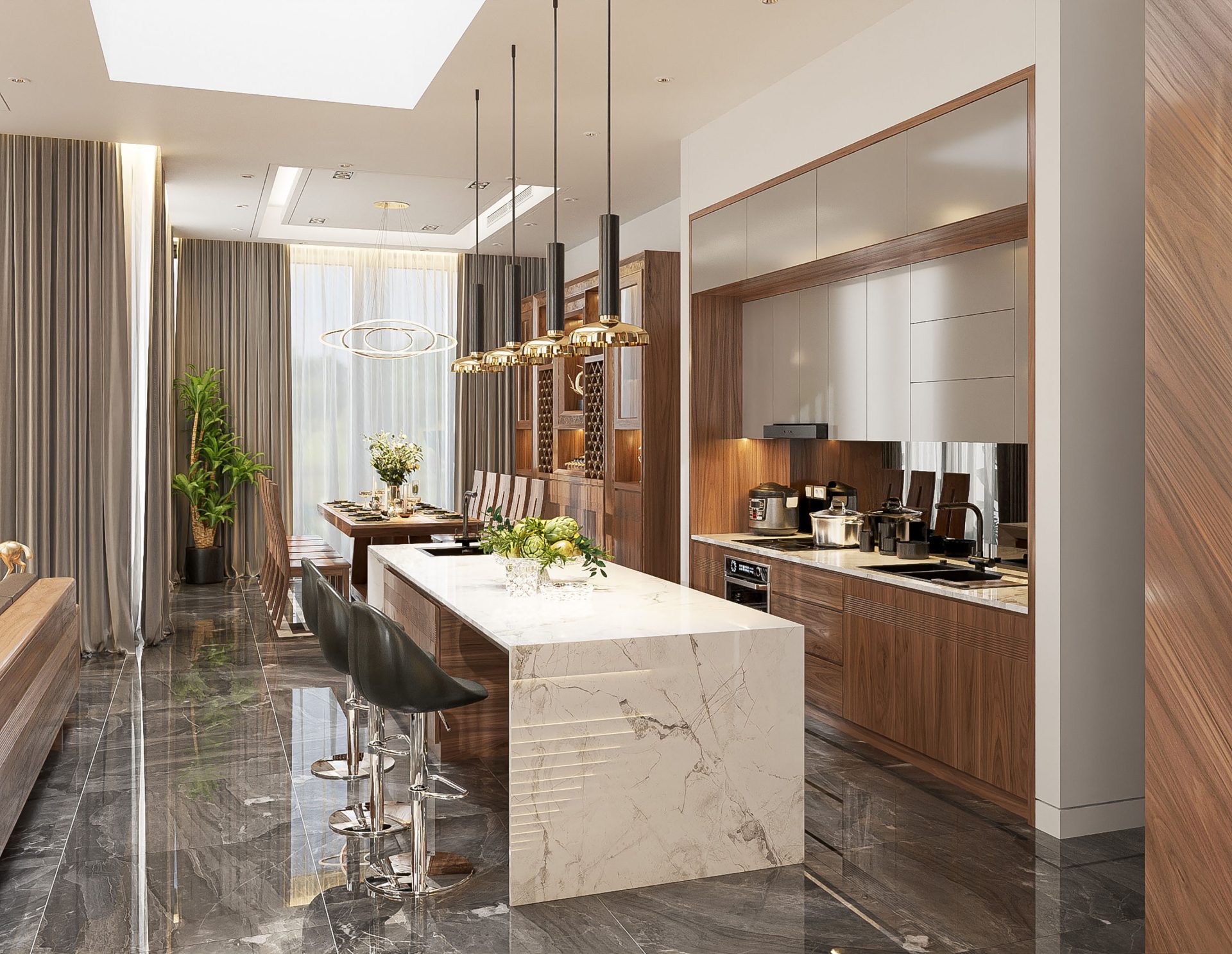Bàn đảo gỗ óc chó BĐ 007