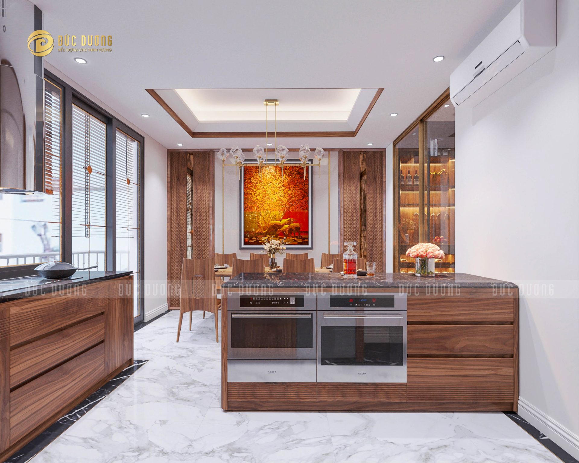 Bàn đảo gỗ óc chó BĐ 008