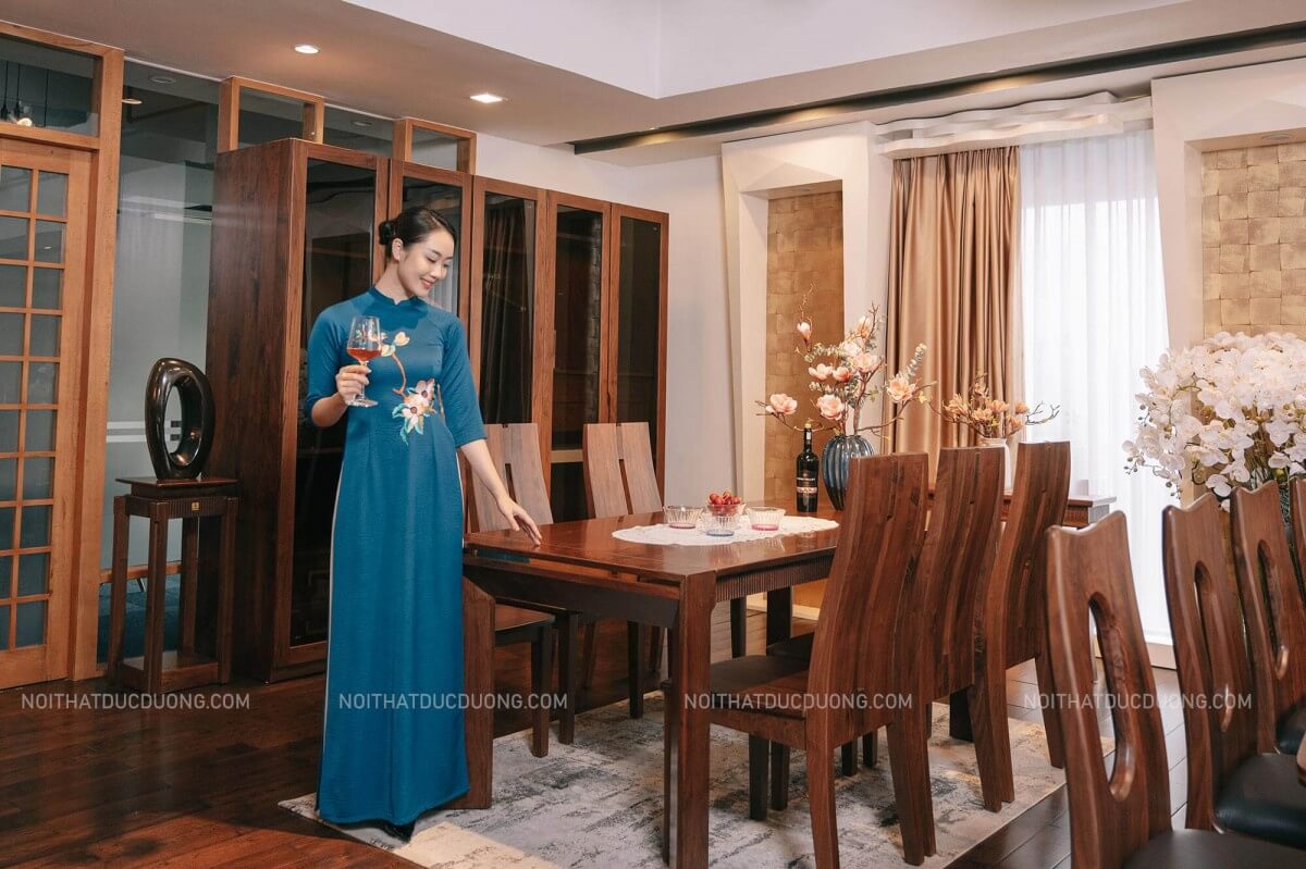 Bàn ghế ăn gỗ óc chó 13