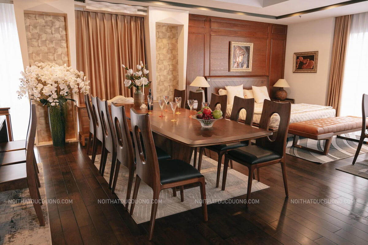 Bàn ghế ăn gỗ óc chó 10